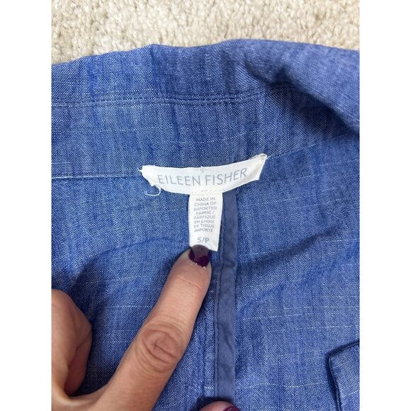 Eileen Fisher Blue Open Front Long Cardigan Jacket S/P Cotton Tencel Lagenlook - Picture 5 of 13